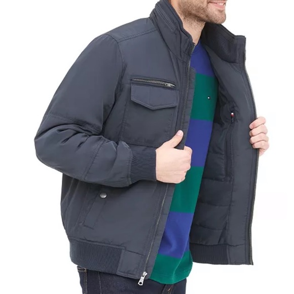 Tommy Hilfiger Men's Four-Pocket Filled Performance Bomber Jacket Navy Small - Picture 9 of 11